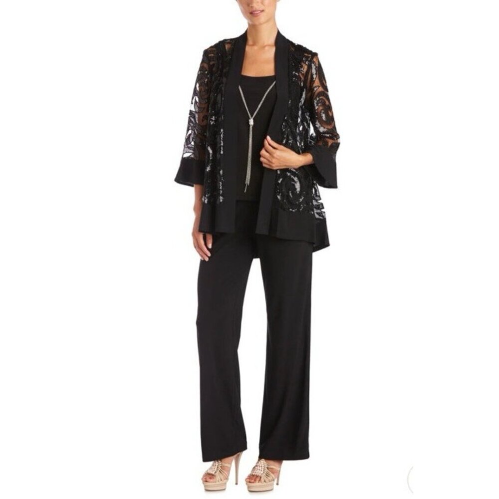 R & M Richards 16W Black 3 Pc Set Jacket Pant Suit Party Wedding Guest $190 NEW - Picture 2 of 16